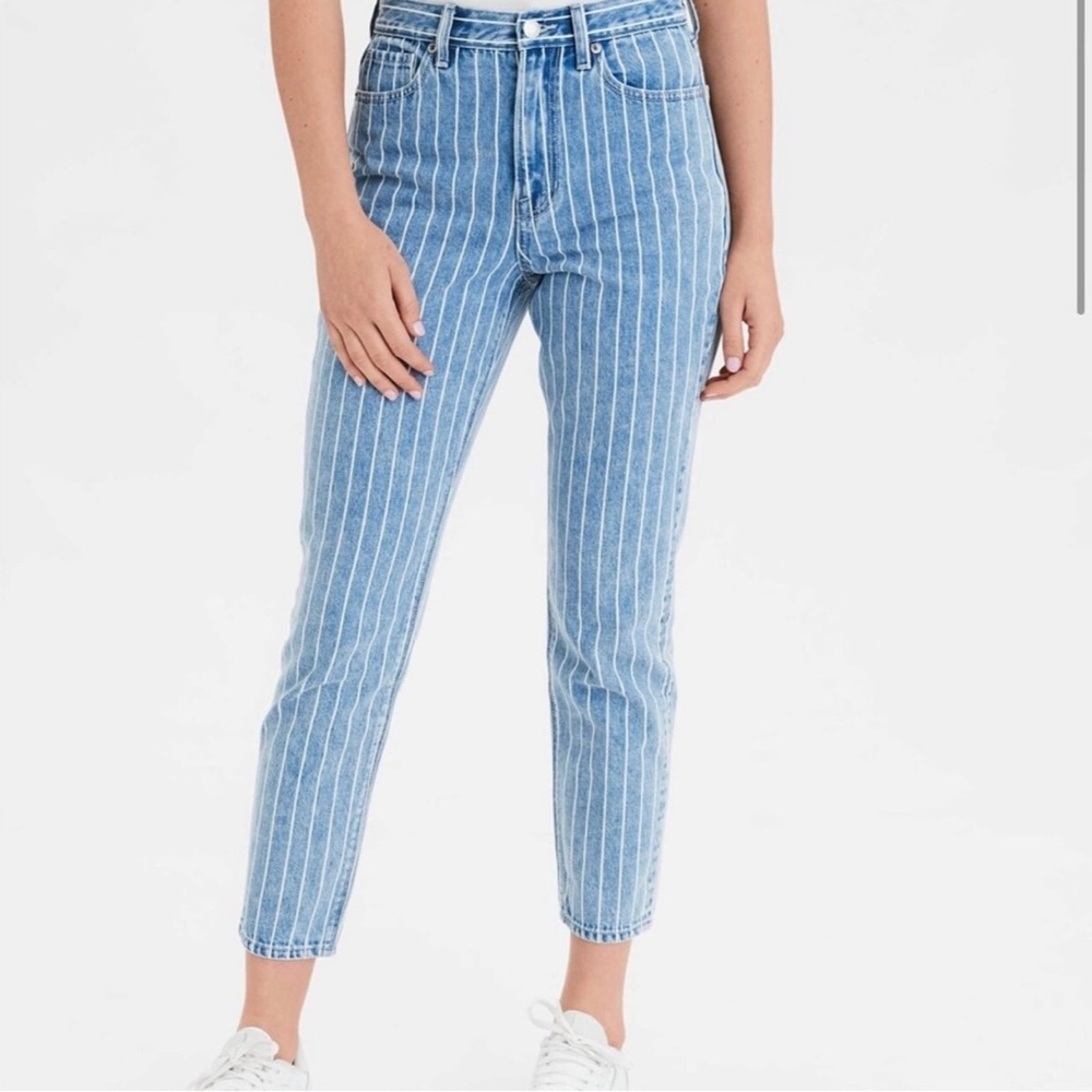 American eagle pin striped high rise mom denim ankle jeans size 4 festival cute